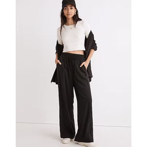 Madewell Petite Drapeweave Carley Wide-Leg Pants Elastic Waist Black Size XXS P